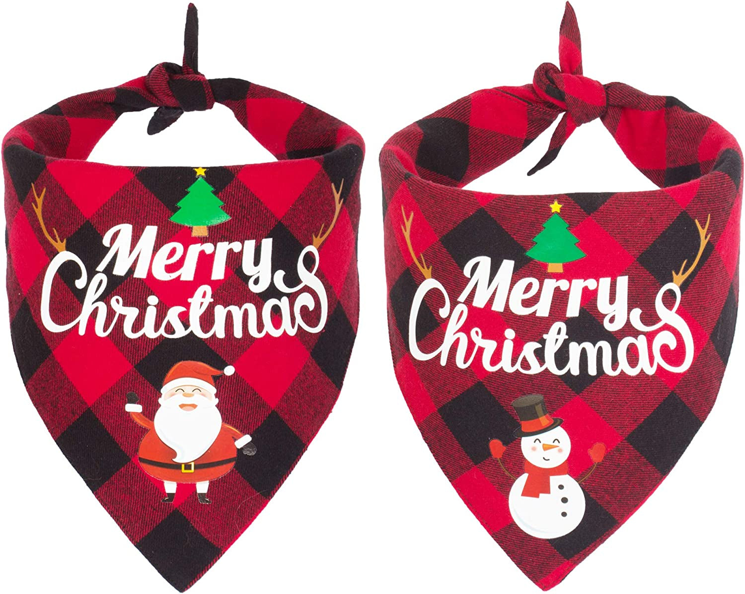2 Pack Dog Bandana Christmas Classic Plaid Pet
