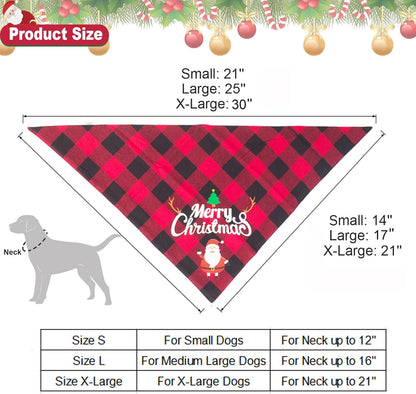 2 Pack Dog Bandana Christmas Classic Plaid Pet