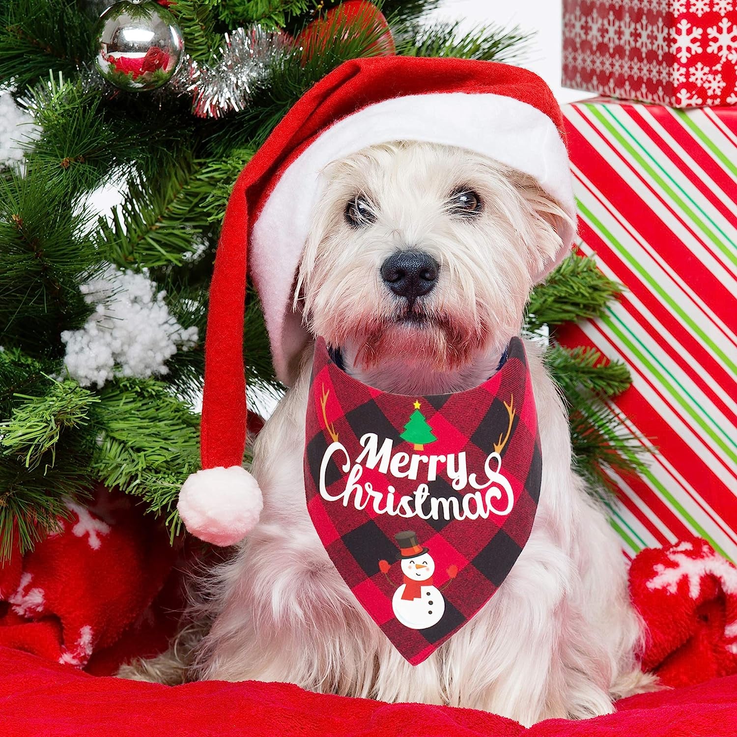 2 Pack Dog Bandana Christmas Classic Plaid Pet