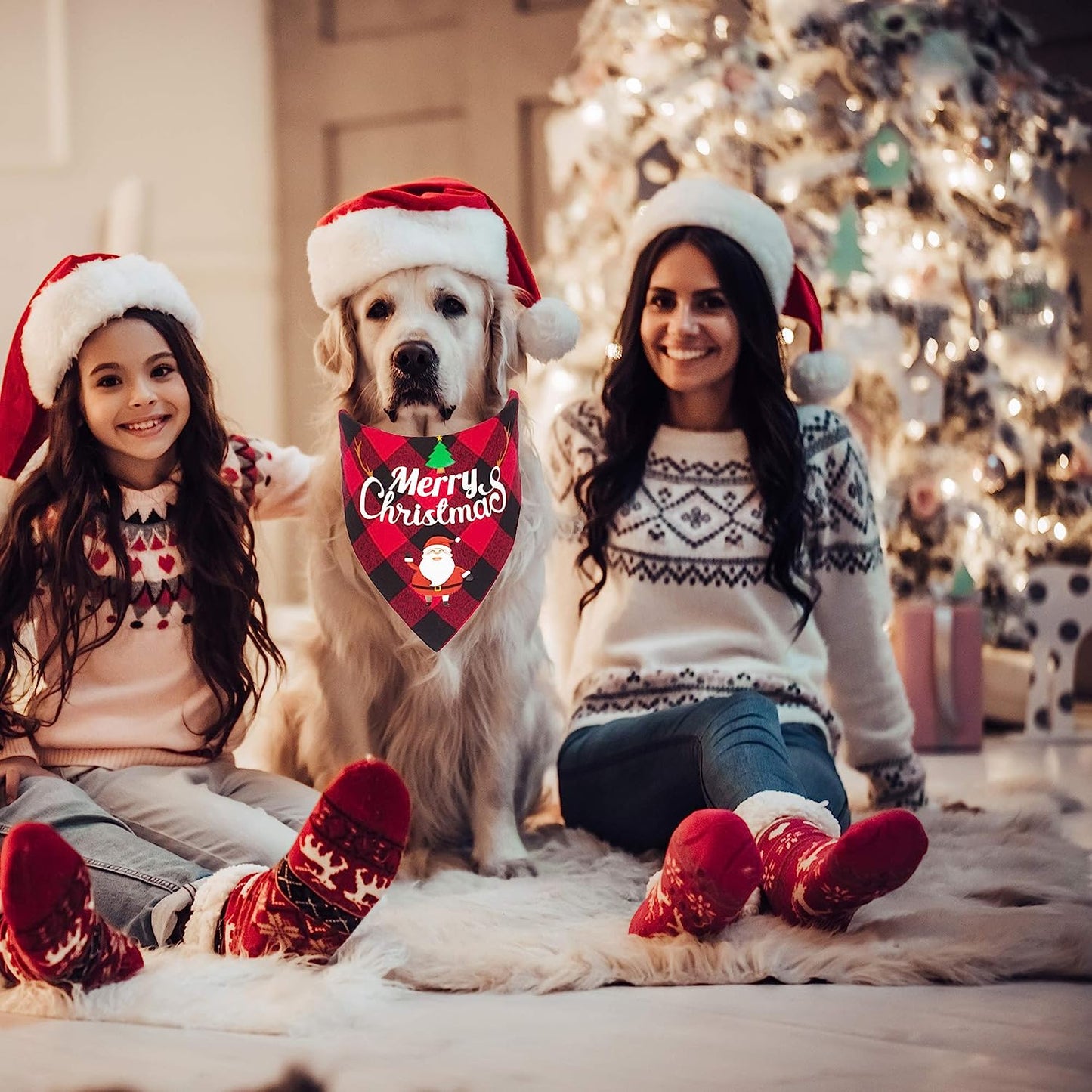 2 Pack Dog Bandana Christmas Classic Plaid Pet