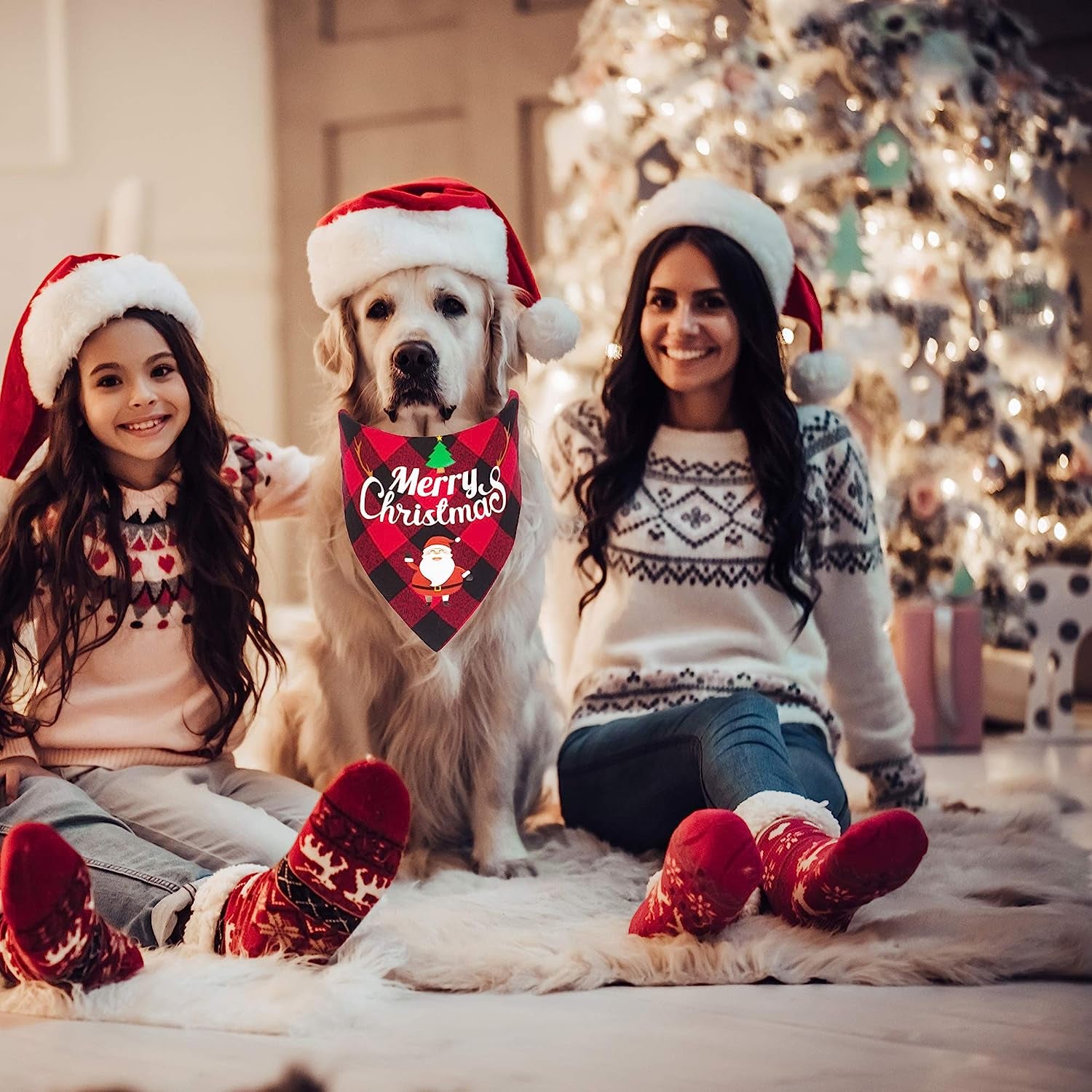 2 Pack Dog Bandana Christmas Classic Plaid Pet